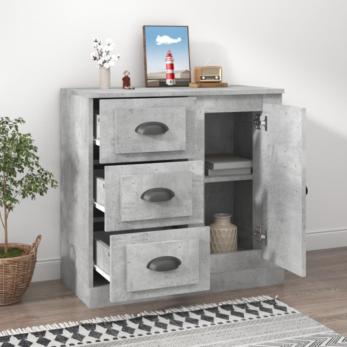 vidaXL Μπουφές Γκρι Σκυροδέματος 70x35,5x67,5 εκ. Επεξεργασμένο Ξύλο
