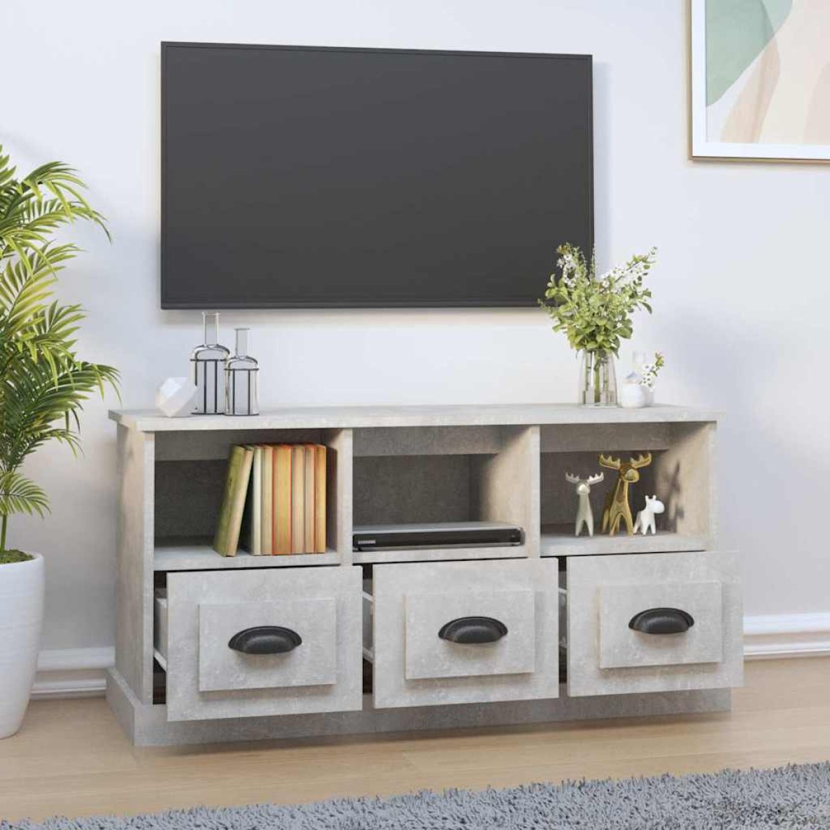 vidaXL Έπιπλο Τηλεόρασης Γκρι Σκυροδέματος 100x35x50 εκ. Επεξ. Ξύλο