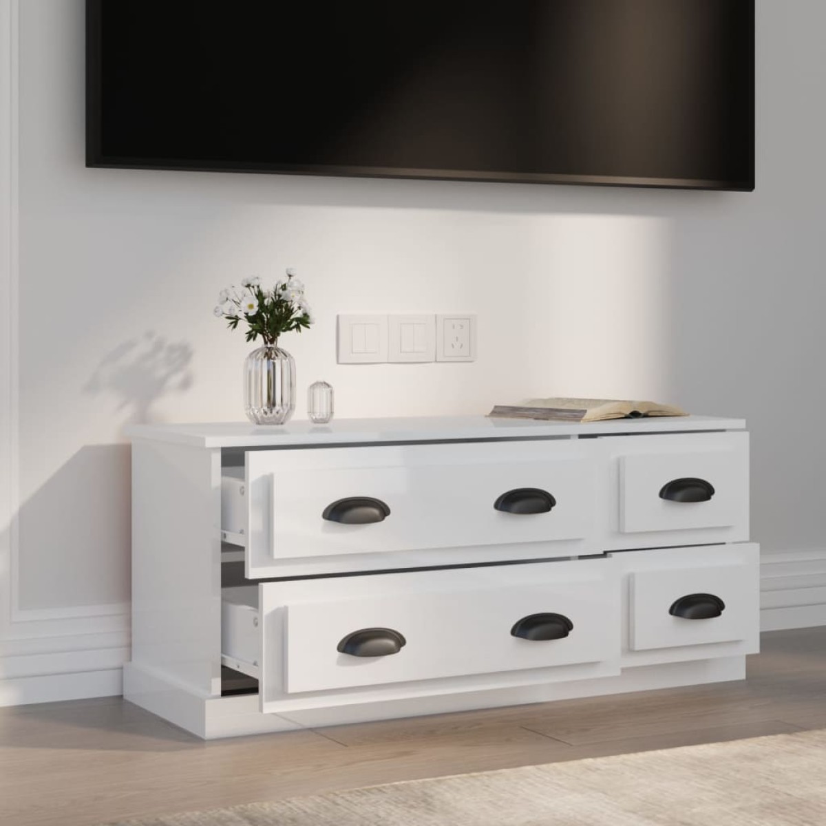 vidaXL Έπιπλο Τηλεόρασης Γυαλ. Λευκό 100x35,5x45εκ. Επεξεργασμένο Ξύλο