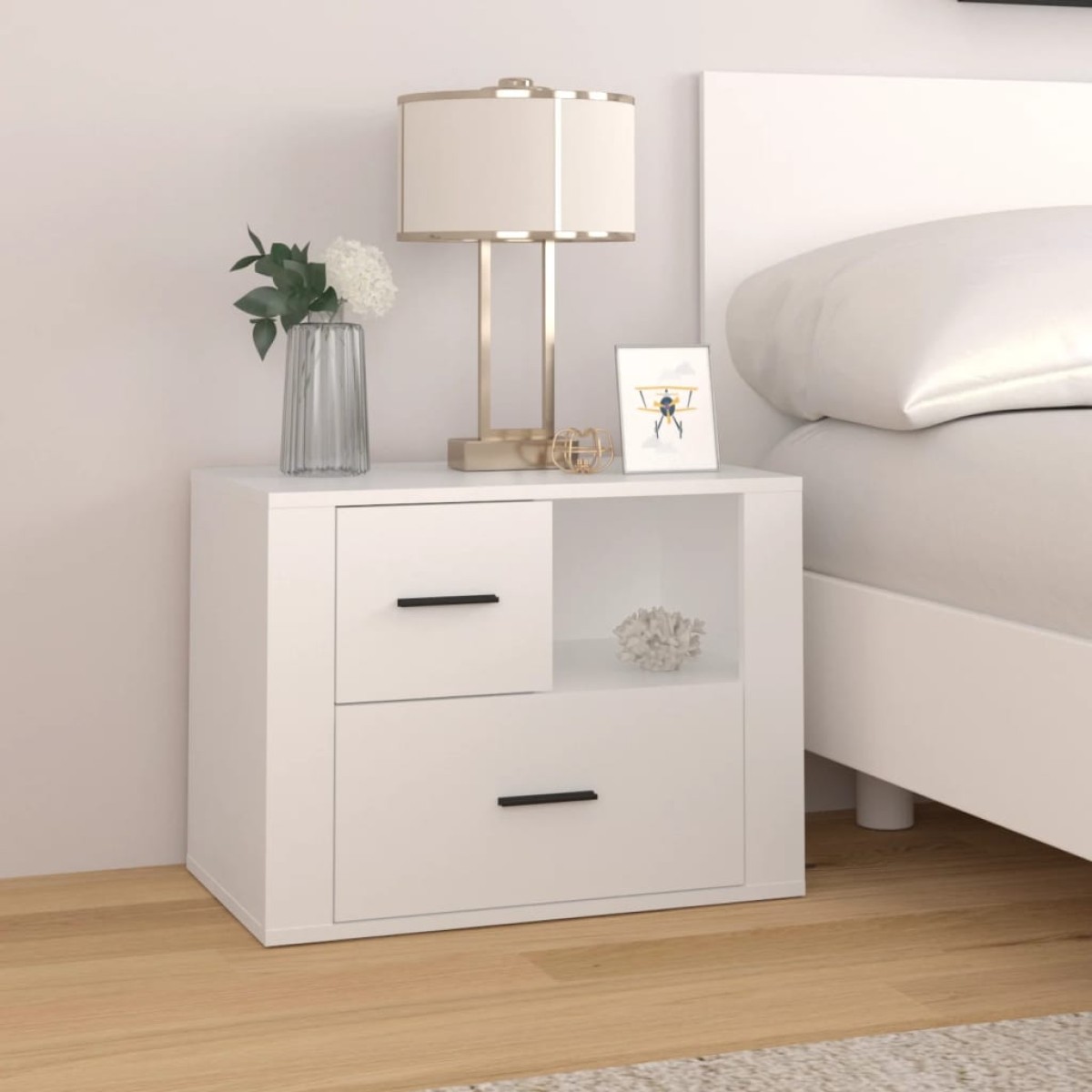 vidaXL Κομοδίνο Λευκό 60 x 36 x 45 εκ. από Επεξεργασμένο Ξύλο