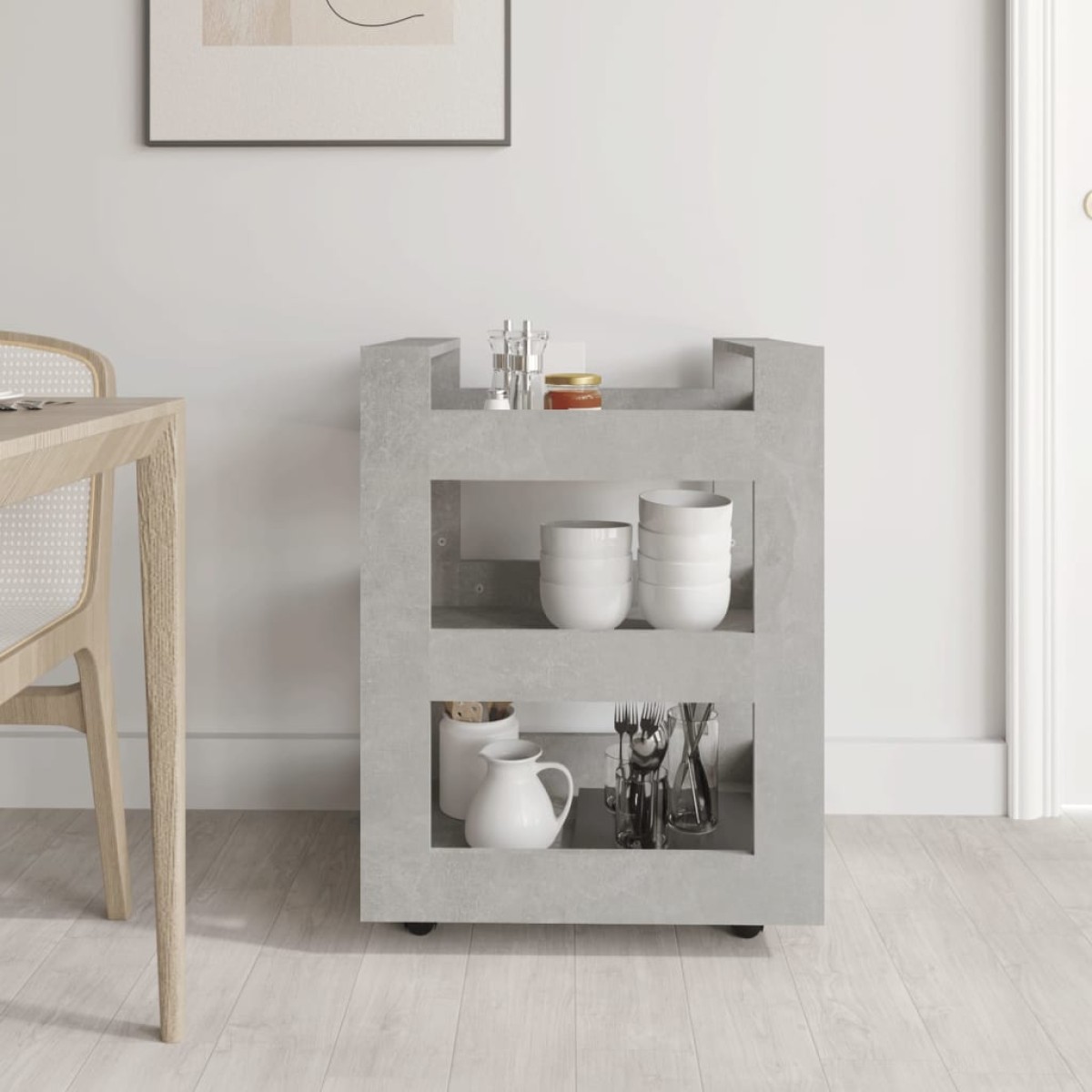 vidaXL Τρόλεϊ Κουζίνας Γκρι Σκυρ. 60x45x80 εκ. από Επεξεργασμένο Ξύλο