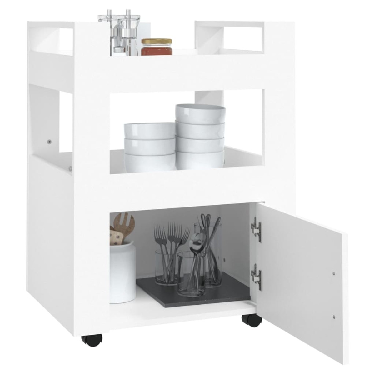 vidaXL Τρόλεϊ Κουζίνας Λευκό 60 x 45 x 80 εκ. από Επεξεργασμένο Ξύλο