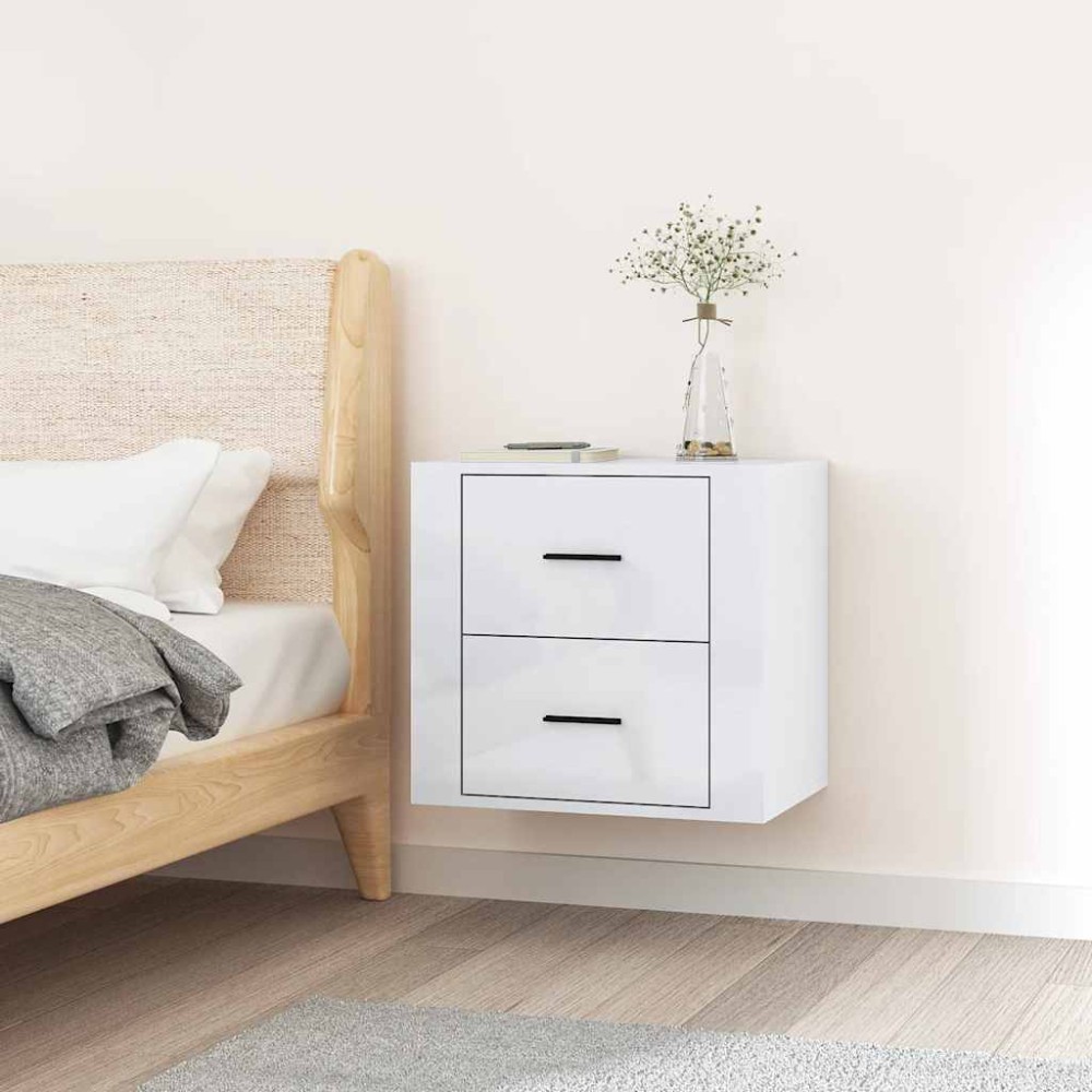 vidaXL Κομοδίνο Επιτοίχιο Γυαλιστερό Λευκό 50 x 36 x 47 εκ.