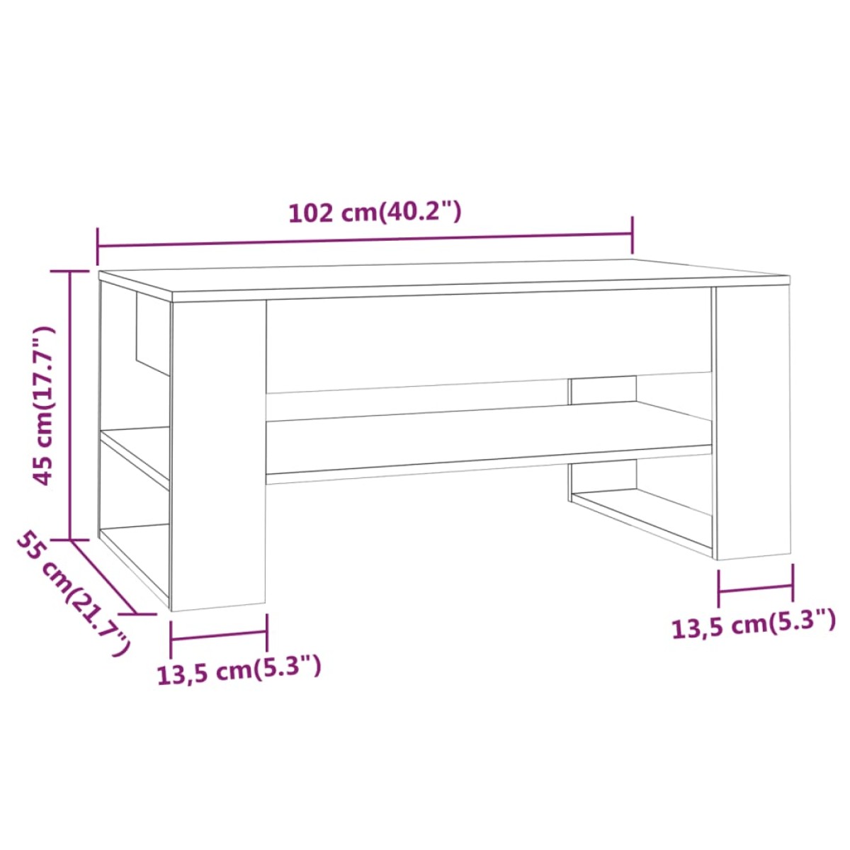 vidaXL Τραπεζάκι Σαλονιού Καπνιστή Δρυς 102x55x45 εκ. Επεξεργ. Ξύλο