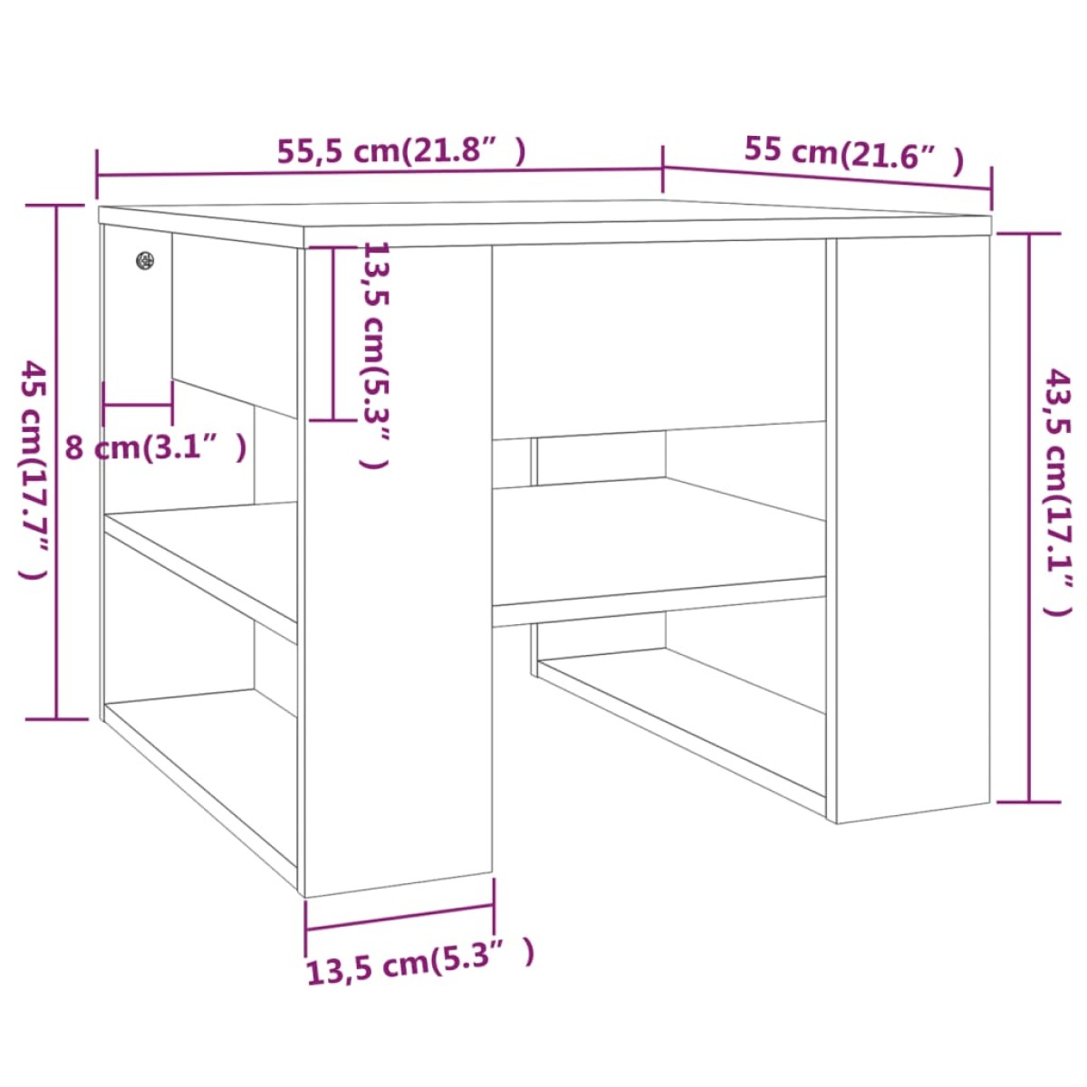 vidaXL Τραπεζάκι Σαλονιού Καπνιστή Δρυς 55,5x55x45 εκ. Επεξεργ. Ξύλο
