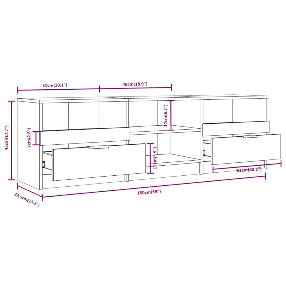 vidaXL Έπιπλο Τηλεόρασης Καπνιστή Δρυς 150x33,5x45 εκ. Επεξεργ. Ξύλο