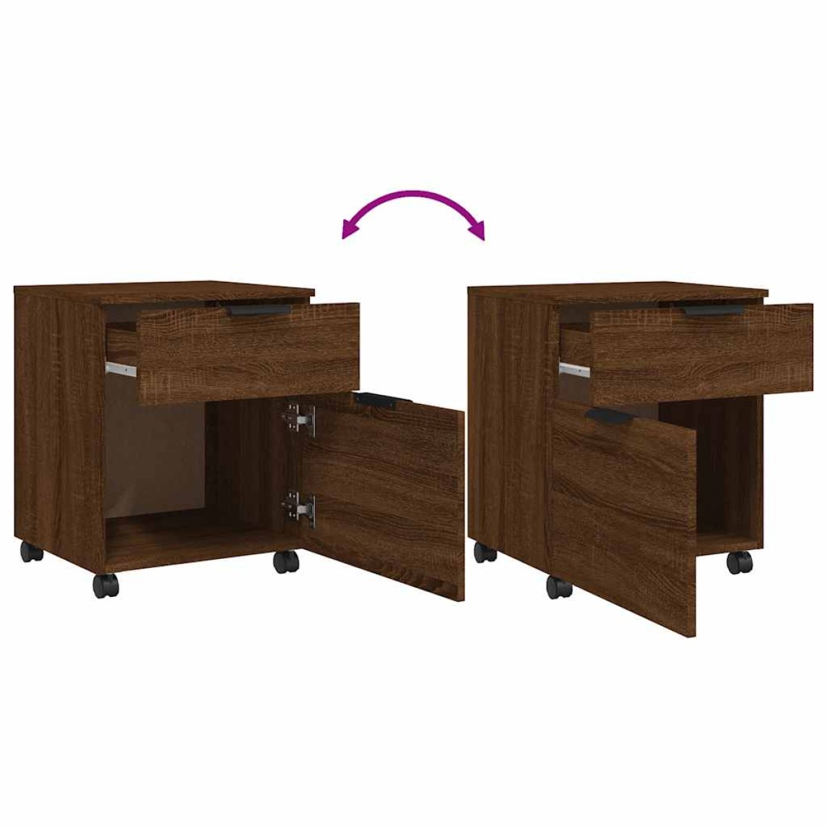 vidaXL Αρχειοθήκη Φορητή Καφέ Δρυς 45x38x54 εκ. Επεξ. Ξύλο με Ρόδες