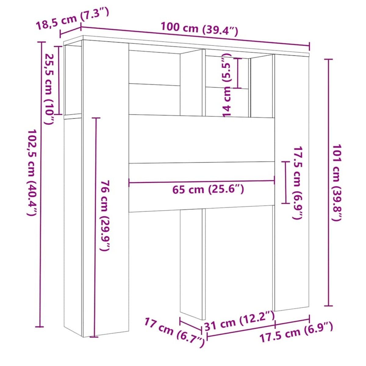 vidaXL Κεφαλάρι Με Αποθηκευτικό Χώρο Καφέ Δρυς 100 x 18,5 x 104,5 εκ.