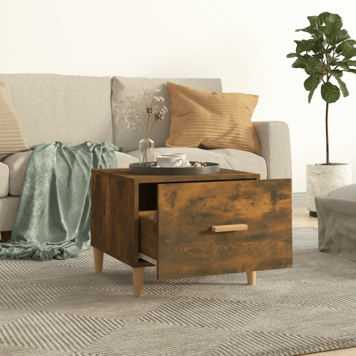 vidaXL Τραπεζάκια Σαλονιού 2 τεμ Καπνιστή Oak 50x50x40 εκ Επεξ. Ξύλο