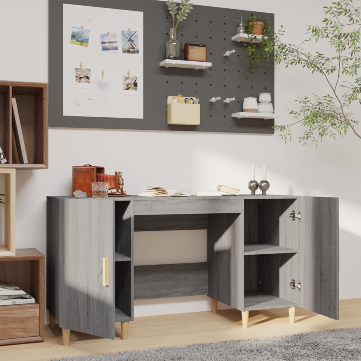 vidaXL Γραφείο Γκρι Sonoma 140x50x75 εκ. από Επεξεργασμένο Ξύλο