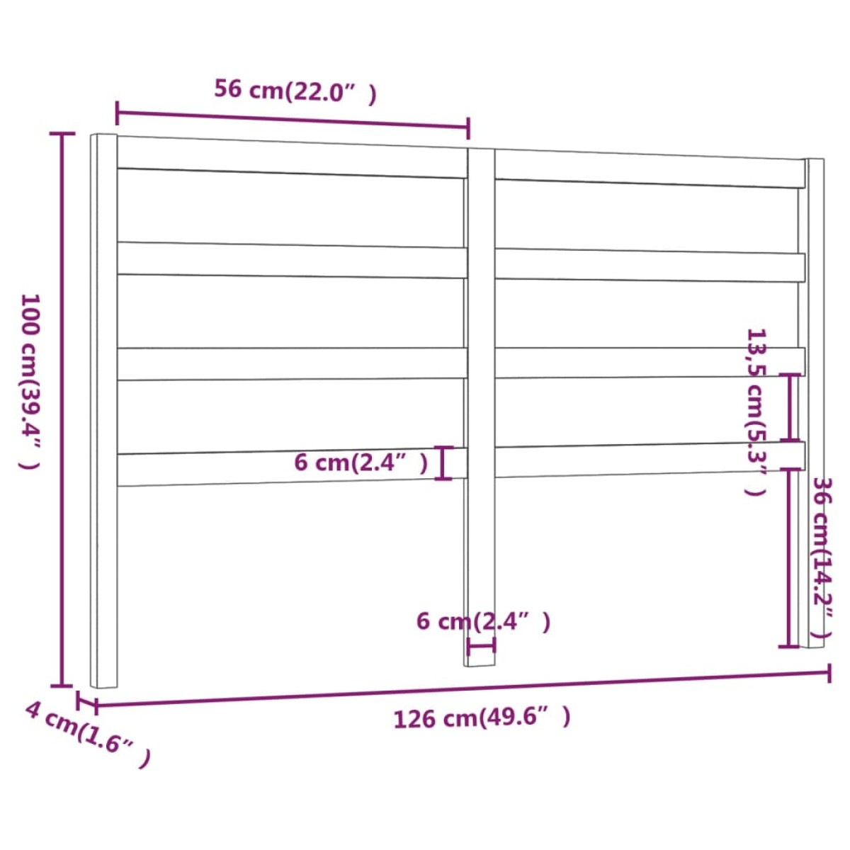 vidaXL Κεφαλάρι Κρεβατιού Γκρι 126 x 4 x 100 εκ. από Μασίφ Ξύλο Πεύκου