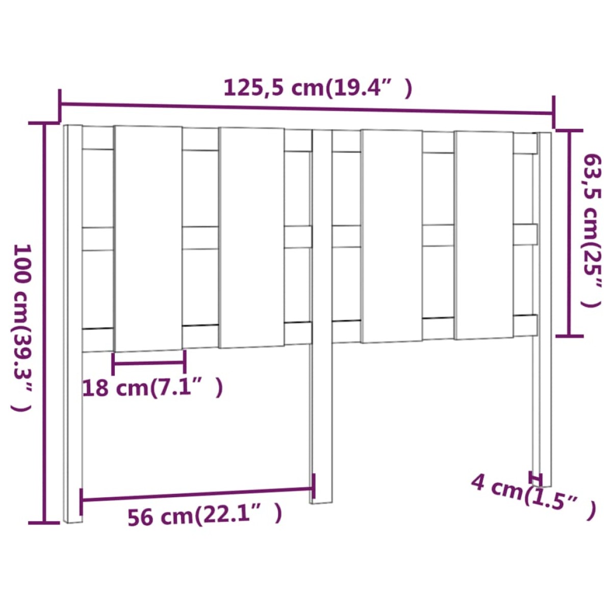 vidaXL Κεφαλάρι Κρεβατιού Γκρι 125,5 x 4 x 100 εκ. Μασίφ Ξύλο Πεύκου