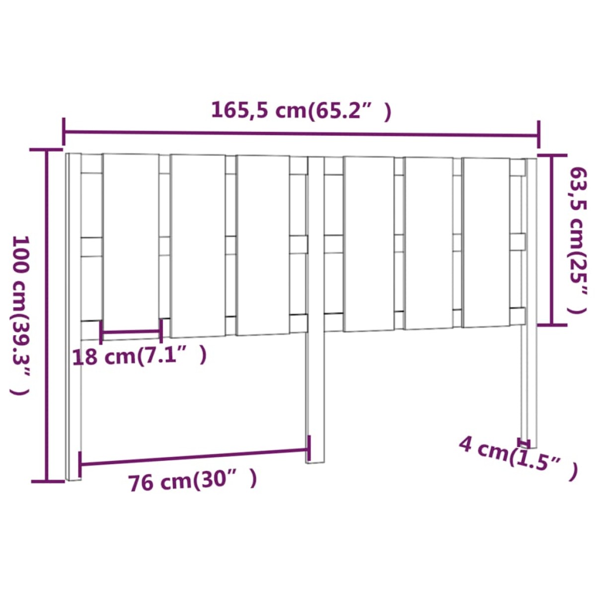 vidaXL Κεφαλάρι Κρεβατιού Γκρι 165,5x4x100 εκ.από Μασίφ Ξύλο Πεύκου
