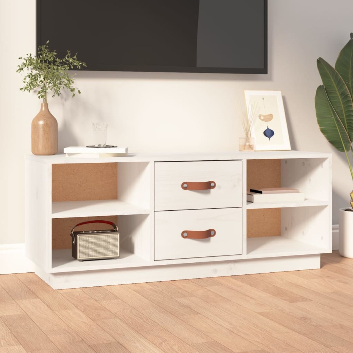 vidaXL Έπιπλο Τηλεόρασης Λευκό 100 x 34 x 40 εκ. από Μασίφ Ξύλο Πεύκου