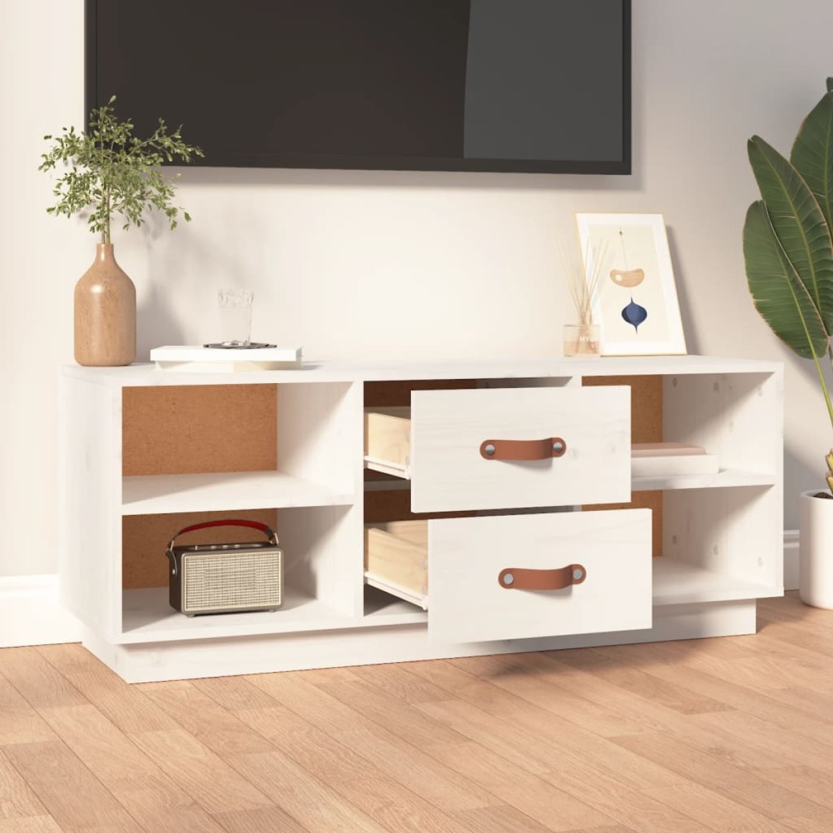 vidaXL Έπιπλο Τηλεόρασης Λευκό 100 x 34 x 40 εκ. από Μασίφ Ξύλο Πεύκου