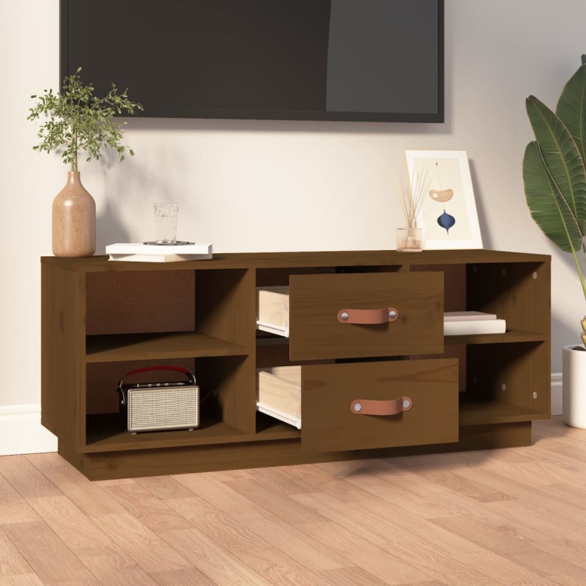 vidaXL Έπιπλο Τηλεόρασης Καφέ Μελί 100x34x40 εκ. από Μασίφ Ξύλο Πεύκου