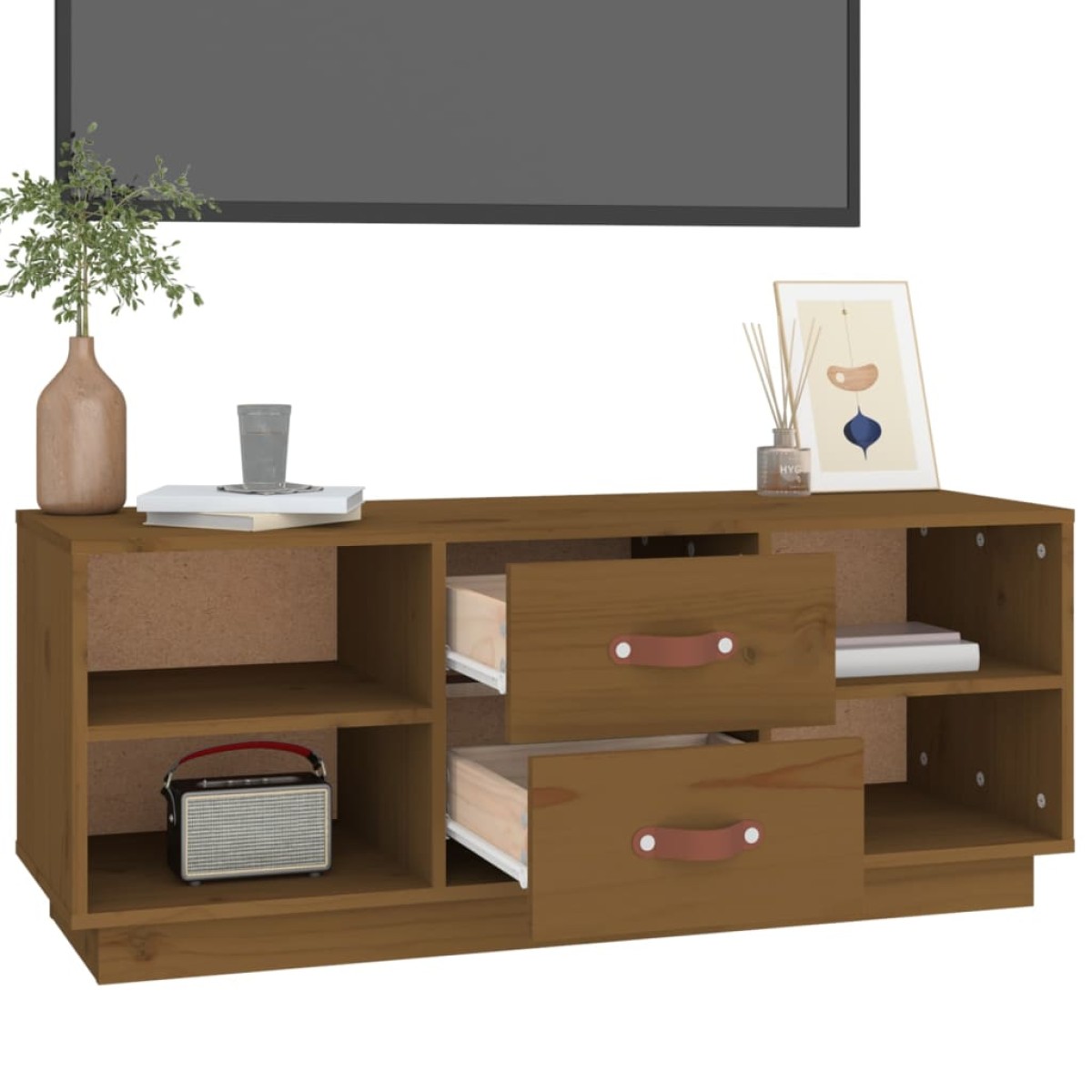 vidaXL Έπιπλο Τηλεόρασης Καφέ Μελί 100x34x40 εκ. από Μασίφ Ξύλο Πεύκου