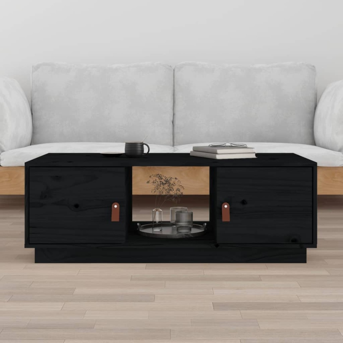 vidaXL Τραπεζάκι Σαλονιού Μαύρο 100x50x35 εκ. από Μασίφ Ξύλο Πεύκου