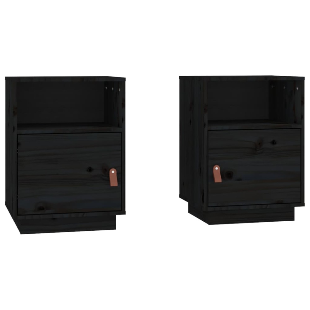 vidaXL Κομοδίνα 2 τεμ. Μαύρα40x34x55 εκ. από Μασίφ Ξύλο Πεύκου