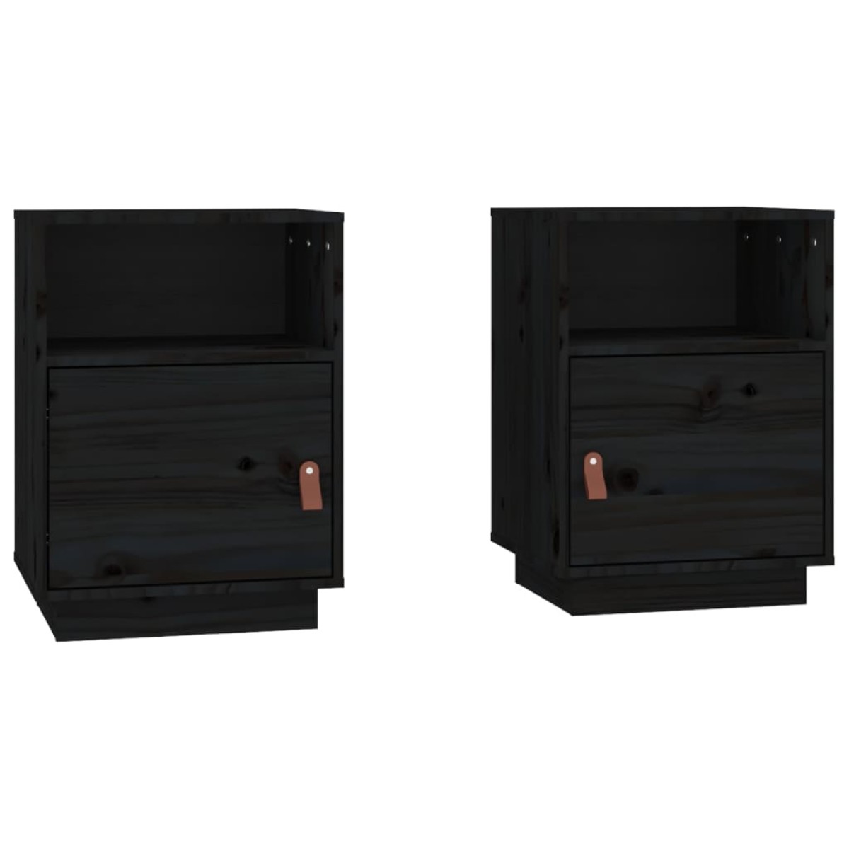 vidaXL Κομοδίνα 2 τεμ. Μαύρα40x34x55 εκ. από Μασίφ Ξύλο Πεύκου