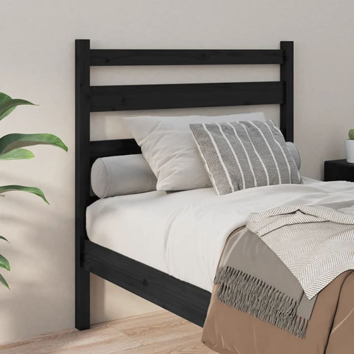 vidaXL Κεφαλάρι Κρεβατιού Μαύρο 96 x 4 x 100 εκ. από Μασίφ Ξύλο Πεύκου