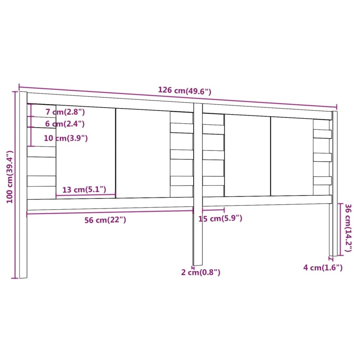 vidaXL Κεφαλάρι Κρεβατιού Μαύρο 126 x 4 x 100 εκ. Μασίφ Ξύλο Πεύκου