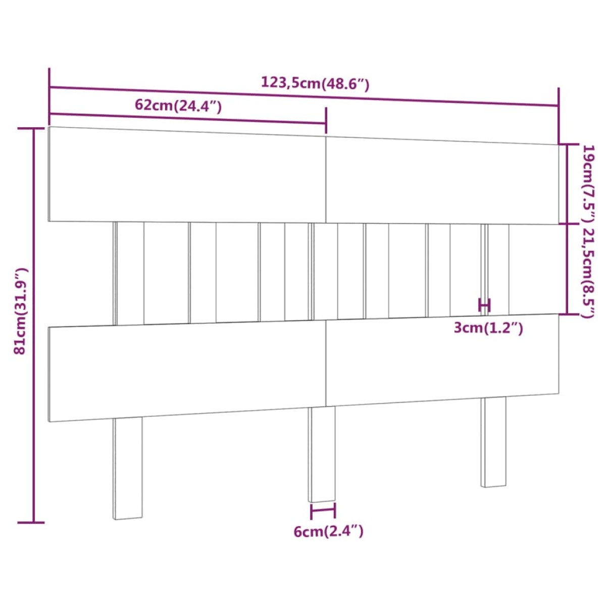 vidaXL Κεφαλάρι Κρεβατιού Λευκό 123,5x3x81 εκ. Μασίφ Ξύλο Πεύκου