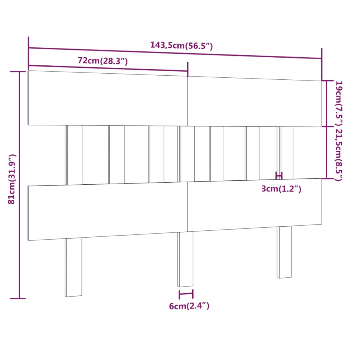 vidaXL Κεφαλάρι Κρεβατιού Μαύρο 143,5x3x81 εκ. Μασίφ Ξύλο Πεύκου