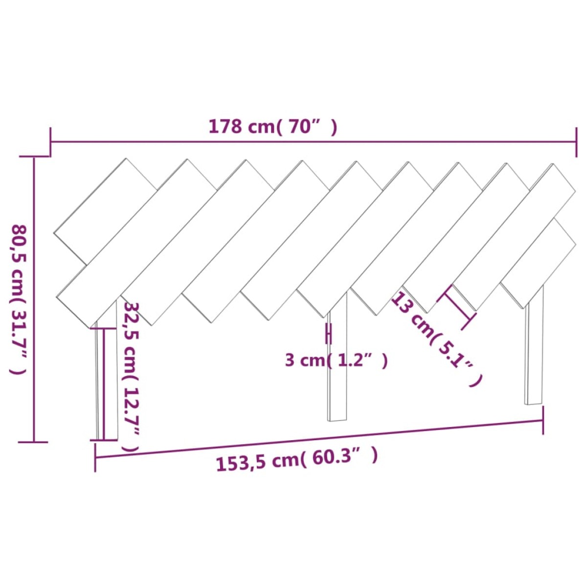 vidaXL Κεφαλάρι Κρεβατιού Μαύρο 178x3x80,5 εκ. Μασίφ Ξύλο Πεύκου