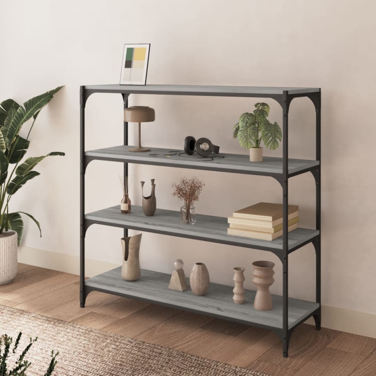 vidaXL Βιβλιοθήκη Γκρι Sonoma 100 x 33 x 100 εκ. Επεξ. Ξύλο & Ατσάλι