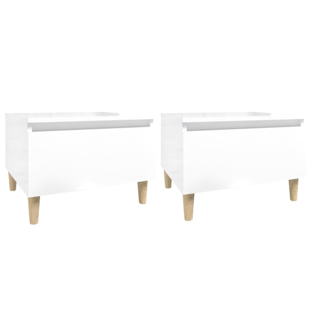 vidaXL Βοηθητικά Τραπέζια 2 τεμ. Γυαλ.Λευκό 50x46x35 εκ. Επεξ. Ξύλο