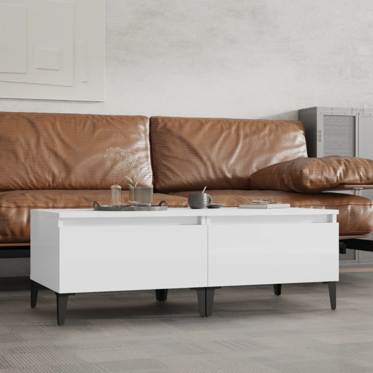 vidaXL Βοηθητικά Τραπέζια 2 τεμ. Γυαλ.Λευκό 50x46x35 εκ. Επεξ. Ξύλο