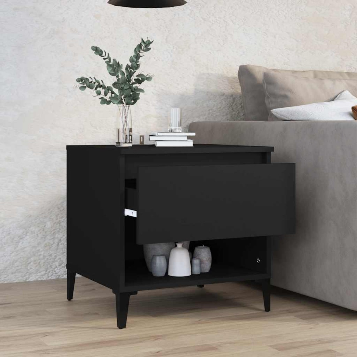 vidaXL Βοηθητικό Τραπέζι Μαύρο 50x46x50 εκ. από Επεξεργασμένο Ξύλο