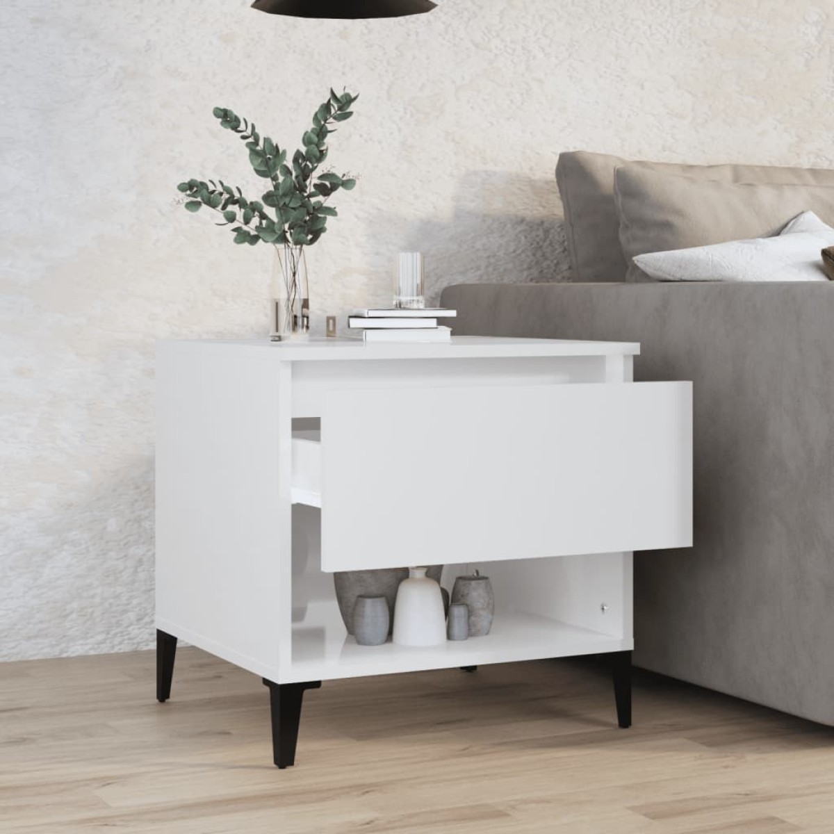 vidaXL Βοηθητικό Τραπέζι Γυαλιστ. Λευκό 50x46x50εκ. Επεξεργασμένο Ξύλο