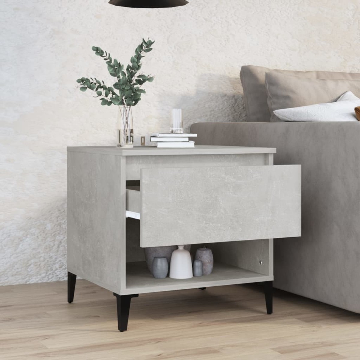 vidaXL Βοηθητικό Τραπέζι Γκρι Σκυροδ. 50x46x35 εκ. Επεξεργασμένο Ξύλο