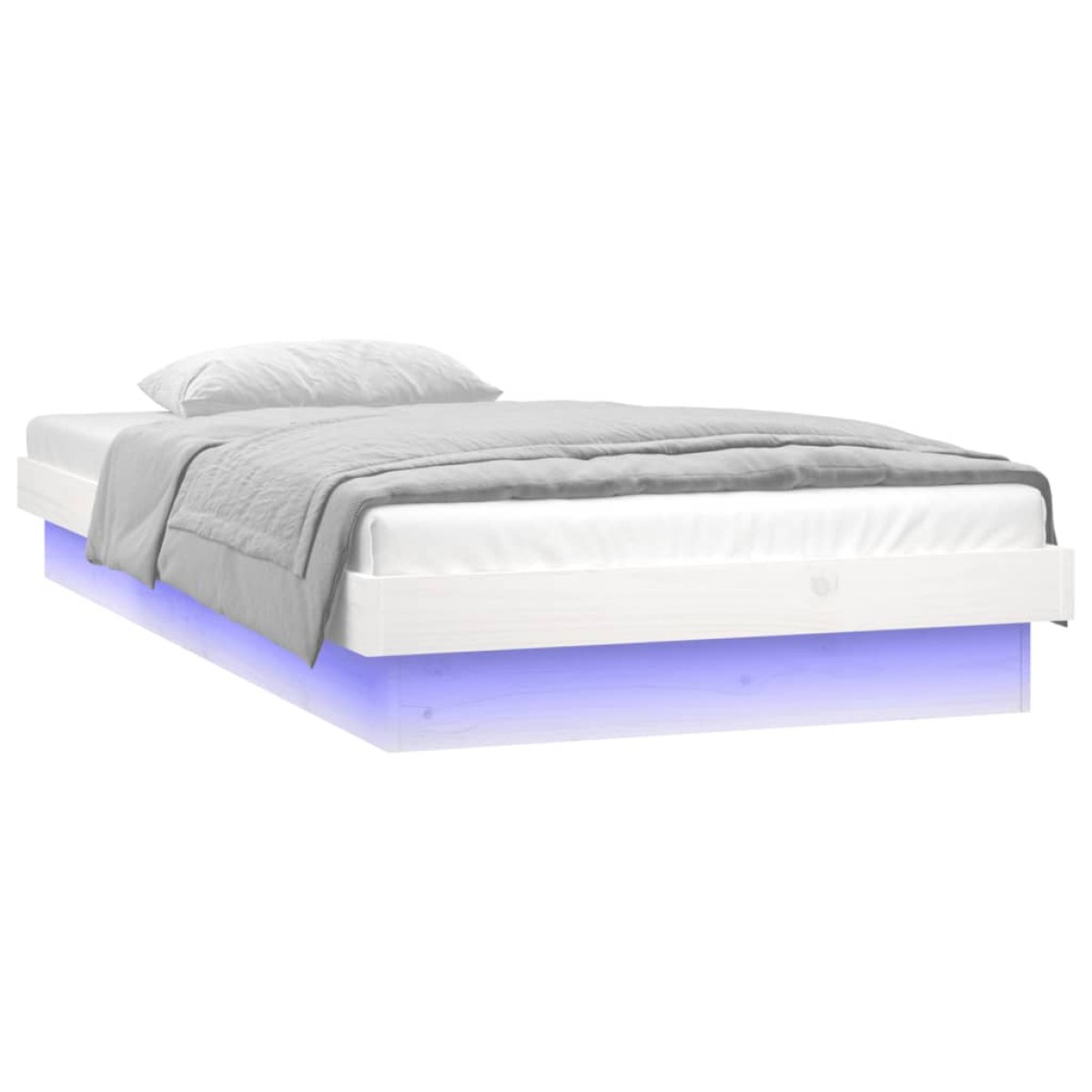 vidaXL Πλαίσιο Κρεβατιού LED Λευκό 90 x 190 εκ. Μονό Μασίφ Ξύλο