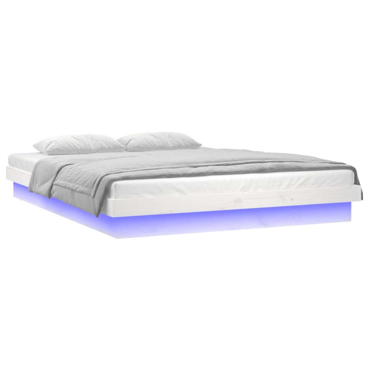 vidaXL Πλαίσιο Κρεβατιού με LED Λευκό 135x190 εκ. Διπλό Μασίφ Ξύλο