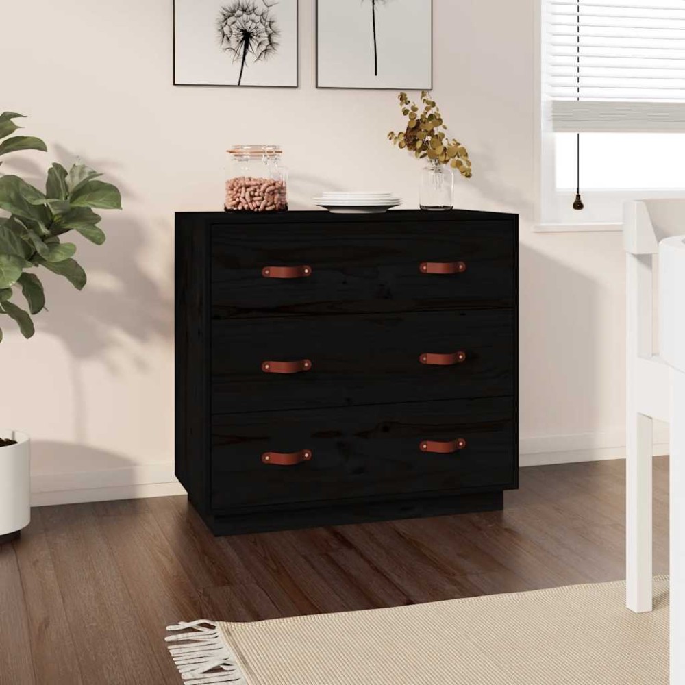 vidaXL Ντουλάπι Μαύρος 80x40x75 εκ. από Μασίφ Ξύλο Πεύκου