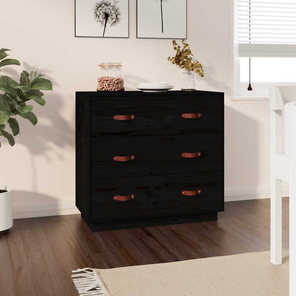 vidaXL Ντουλάπι Μαύρος 80x40x75 εκ. από Μασίφ Ξύλο Πεύκου