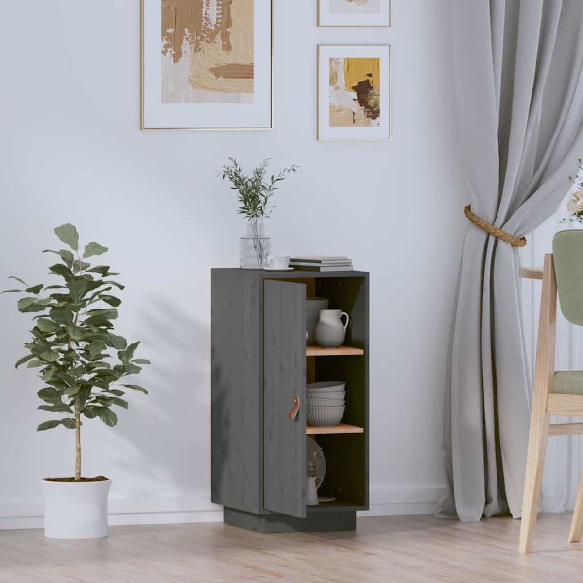 vidaXL Μπουφές Γκρι 34 x 40 x 75 εκ. από Μασίφ Ξύλο Πεύκου