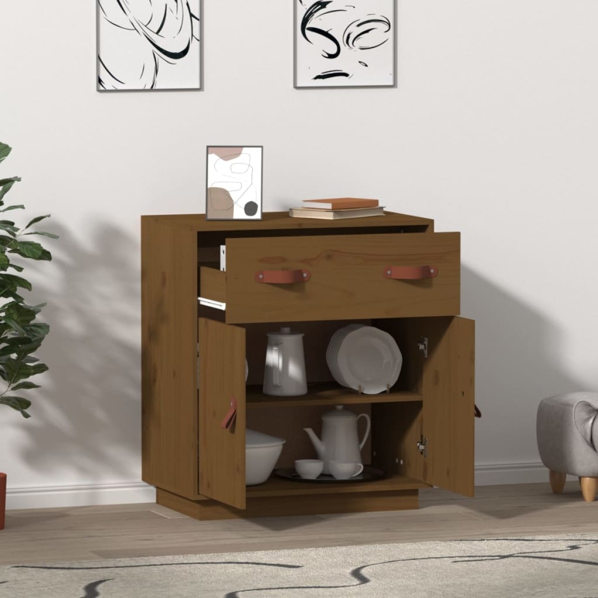 vidaXL Ντουλάπι Καφέ Μελί 65,5 x 40 x 75 εκ. από Μασίφ Ξύλο Πεύκου