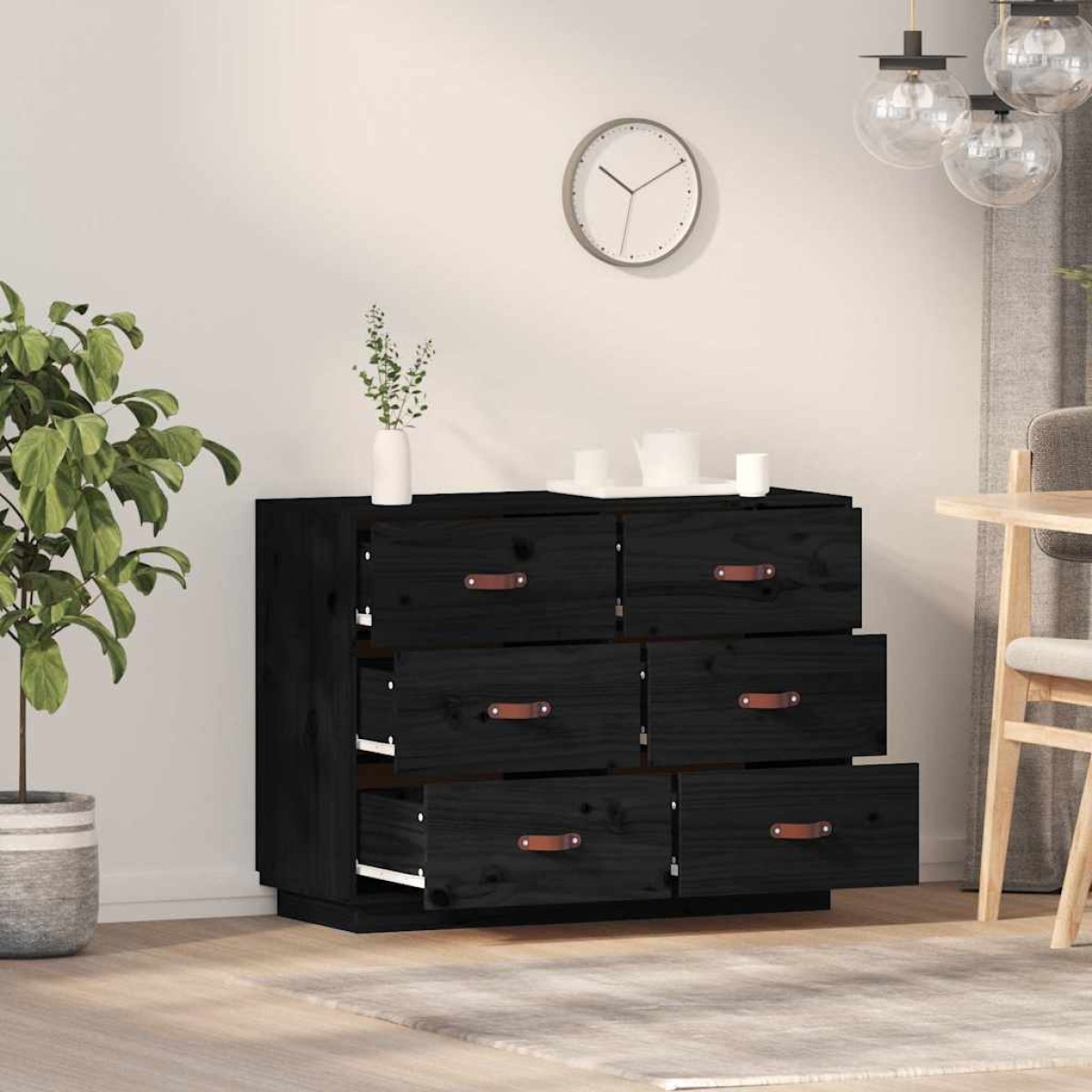 vidaXL Συρταριέρα Μαύρη 100 x 40 x 75 εκ. από Μασίφ Ξύλο Πεύκου