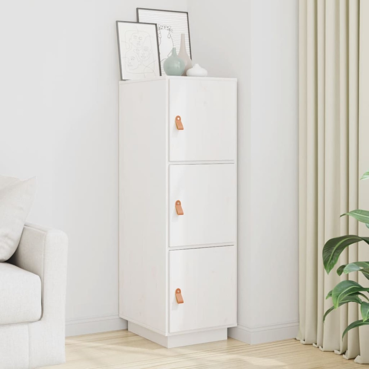 vidaXL Ντουλάπι Ψηλό Λευκό 34 x 40 x 108,5 εκ. από Μασίφ Ξύλο Πεύκου