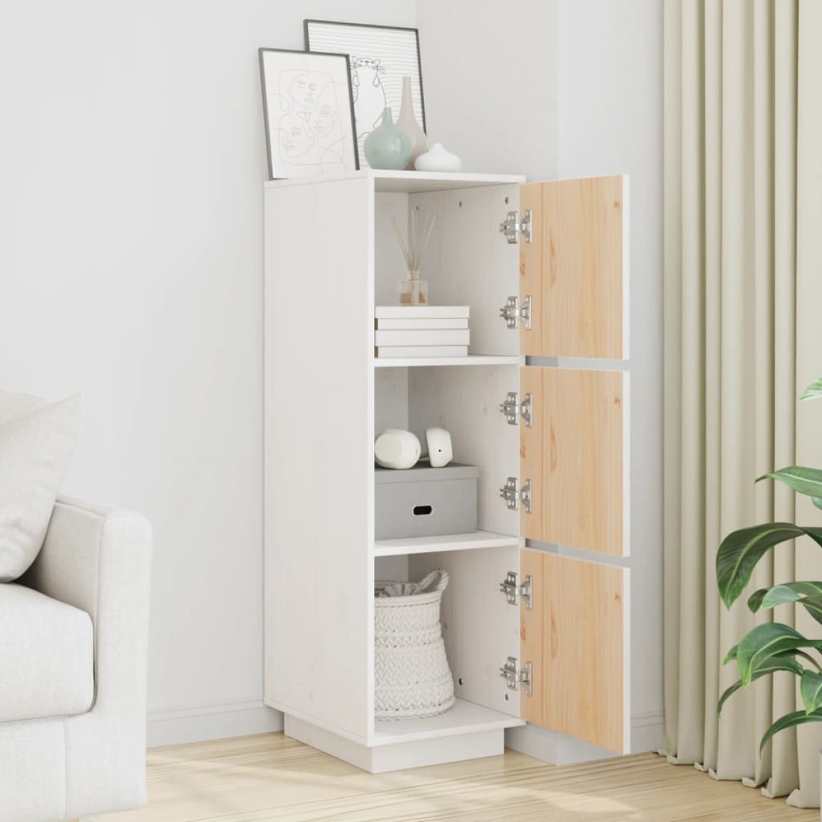 vidaXL Ντουλάπι Ψηλό Λευκό 34 x 40 x 108,5 εκ. από Μασίφ Ξύλο Πεύκου