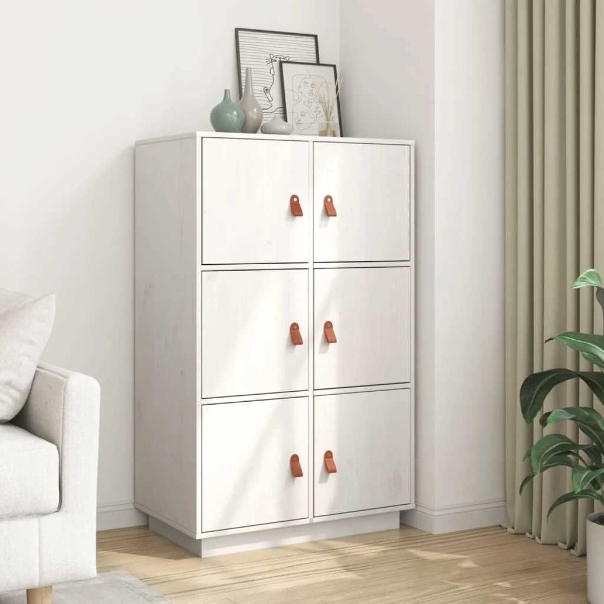vidaXL Ντουλάπι Ψηλό Λευκό 67 x 40 x 108,5 εκ. από Μασίφ Ξύλο Πεύκου