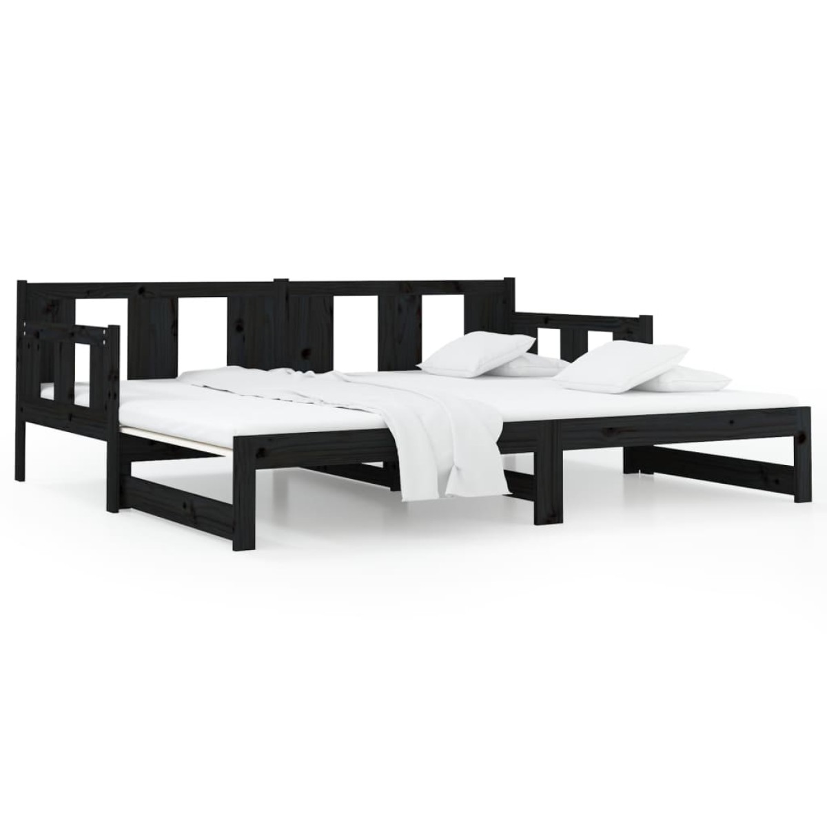 vidaXL Καναπές Κρεβάτι Συρόμενος Μαύρος 2x(90x190) εκ. από Μασίφ Πεύκο