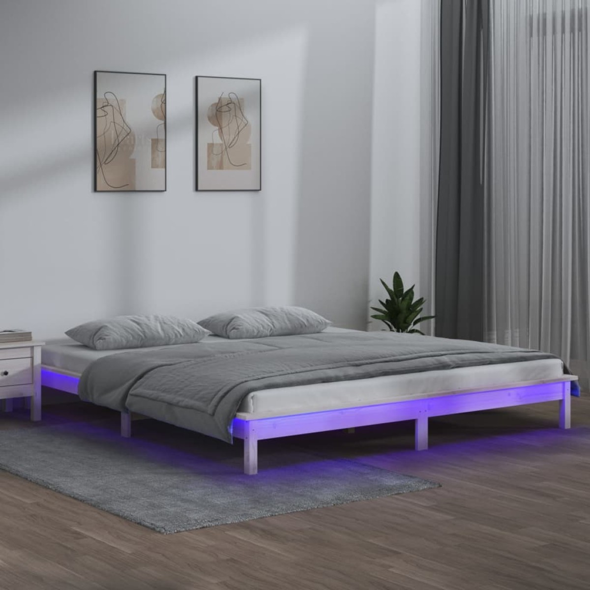 vidaXL Πλαίσιο Κρεβατιού με LED Λευκό 200 x 200 εκ. από Μασίφ Ξύλο