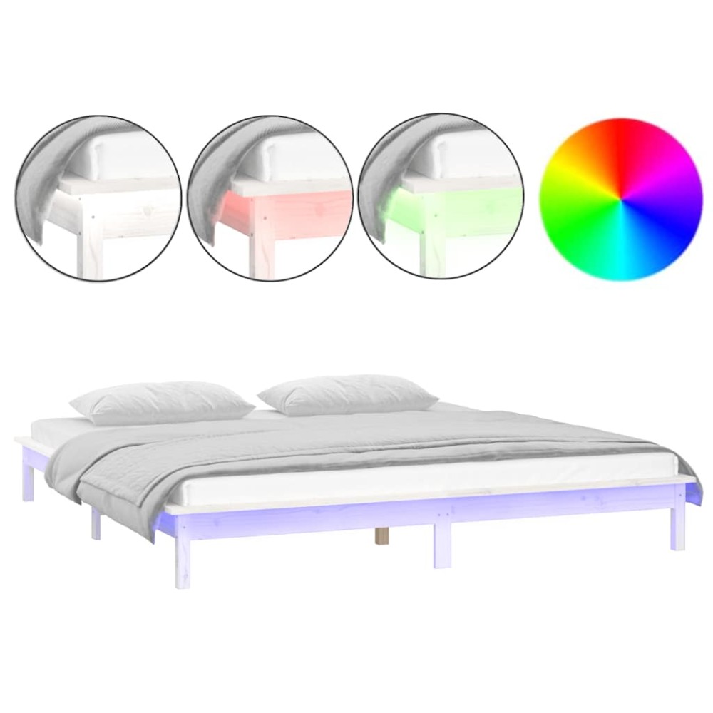 vidaXL Πλαίσιο Κρεβατιού LED Λευκό 120x190 εκ. Μικρό Διπλό Μασίφ Ξύλο
