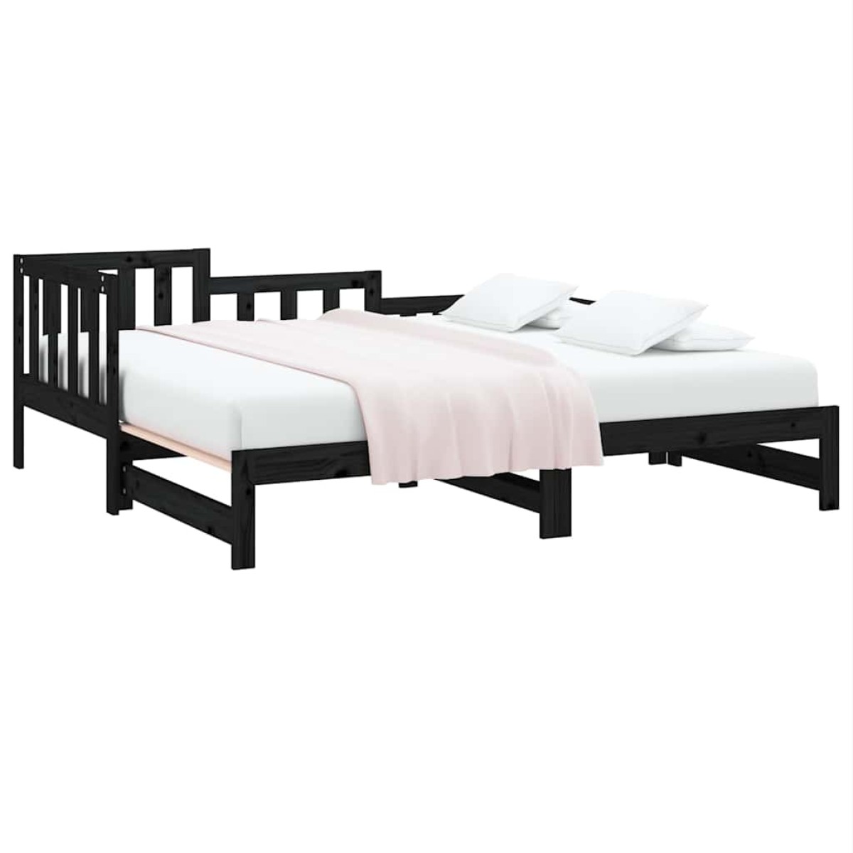 vidaXL Καναπές Κρεβάτι Συρόμενος Μαύρος 2x(80x200) εκ. από Μασίφ Πεύκο