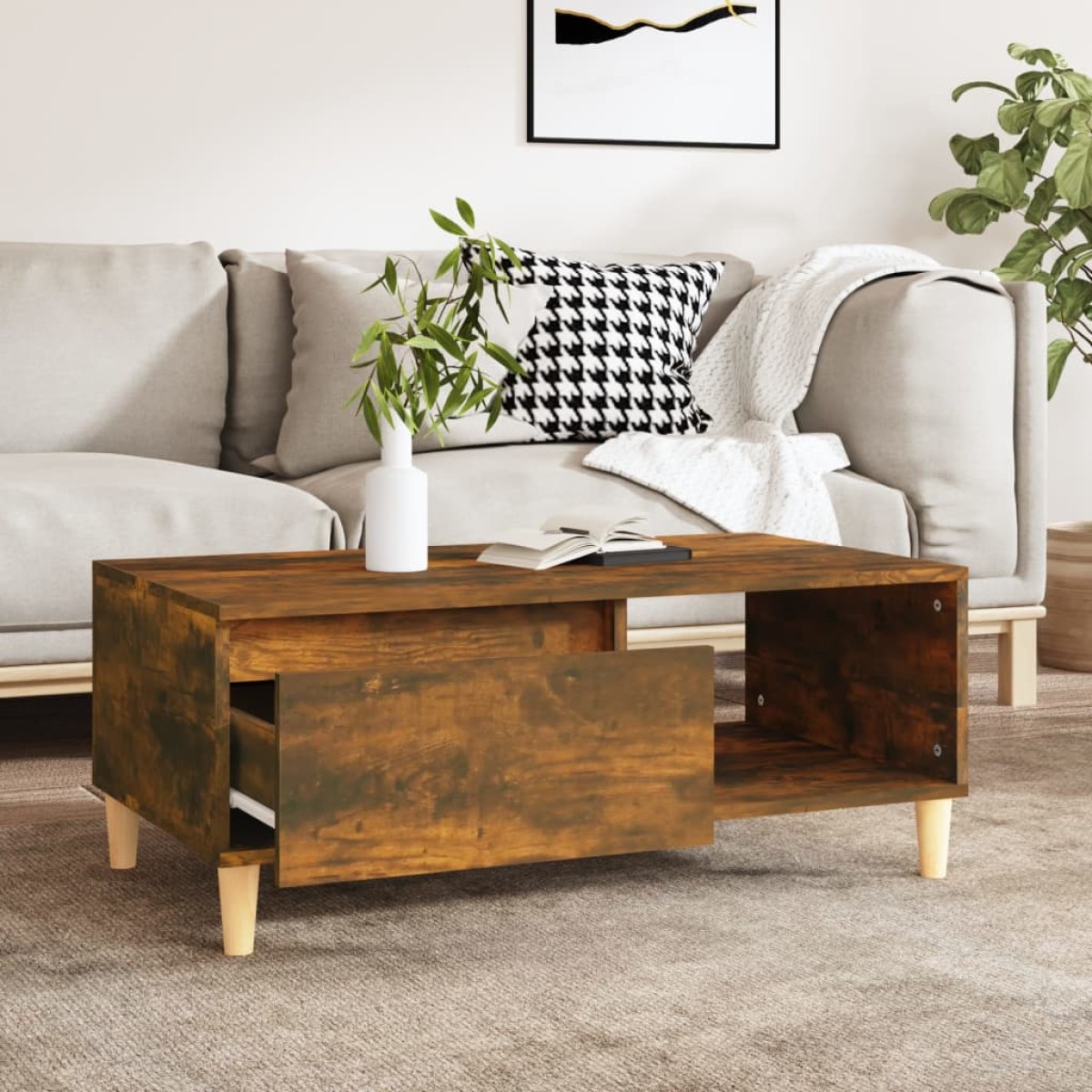 vidaXL Τραπεζάκι Σαλονιού Καπνιστή Δρυς 90x50x36,5 εκ. Επεξεργ. Ξύλο